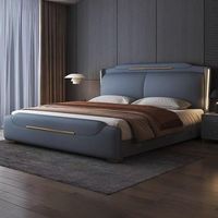 Ensemble de lit king size et queen size au design moderne haut de gamme, lit rembourré en cuir avec rangement, cadre de lit moelleux avec rangement