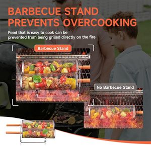 ตะกร้าปิ้งย่างแบบพับได้ ด้ามจับไม้ธรรมชาติ พกพาสะดวก สำหรับแคมป์ปิ้งและปิกนิกกลางแจ้ง ขายส่ง - Product Image 3