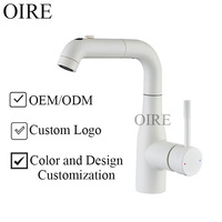 Robinet de lavabo moderne en alliage de zinc certifié CE, blanc mat, 1 poignée, hauteur réglable, sortie supérieure, eau chaude et froide, céramique