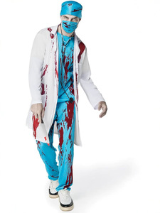 Costume d'Halloween de cosplay : Maquillage sanglant, Masque d'horreur, Infirmière chirurgienne, Médecin fou, Robe de médecin sanglante en polyester 14+ - Product Image 6