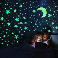 600PCS/SET Pegatinas Decorativas Luminosas de Estrellas, Meteoros y Lunas, Impresas con UV en PVC, Acabado Brillante, Adhesivas para Pared, para Habitación Infantil y Sala de Estar