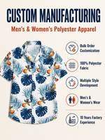 Chemise boutonnée à manches courtes d'été à imprimé feuilles tropicales et fruits, blanche, avec poche poitrine, 100 % polyester, personnalisable