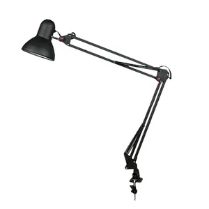 Lâmpada preta de mesa com braço oscilante de metal flexível, lâmpada de leitura para escritório e quarto, mesa de cabeceira, trabalho de arquiteto