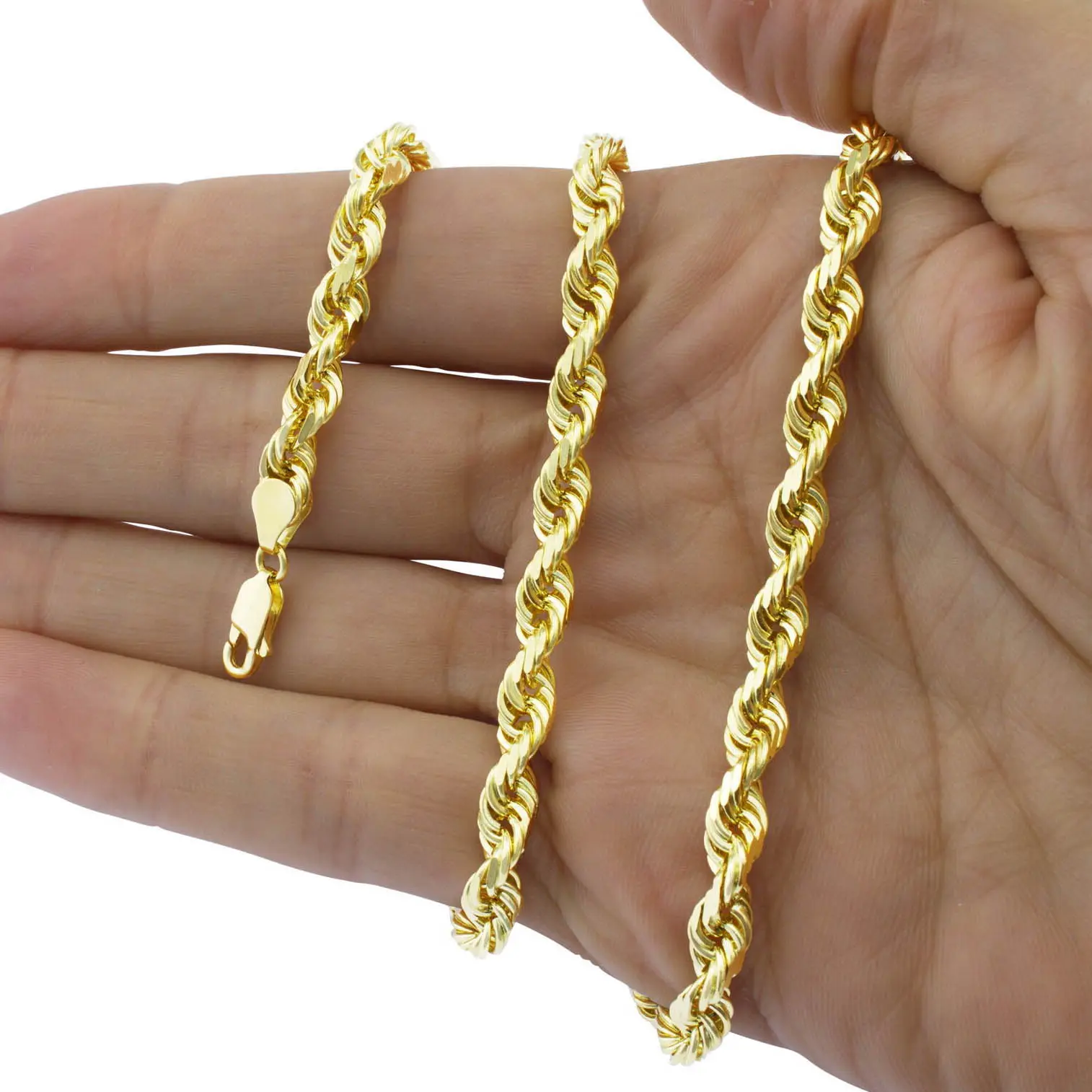 Personalizar 3,9mm cadena de oro para hombre Cadena de cuerda sólida 14K/18K Cadena de cuerda de oro con collar de cierre de pinza de langosta para mujeres y hombres