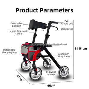 Déambulateur pliant multifonctionnel léger à 4 roues en alliage d'aluminium avec siège pour extérieur - Product Image 2