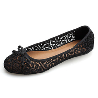 Chaussures décontractées pour femmes, chaussures noires en dentelle, semelle intérieure en PU, bout rond, ballerines souples