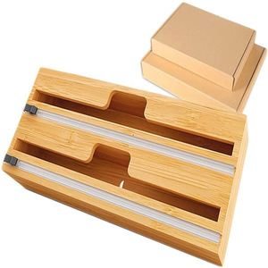 Découpeur de film alimentaire en bambou et bois, boîte de rangement murale pour cuisine, découpeur en bois compartimenté, boîte de rangement pour papier aluminium. - Product Image 5