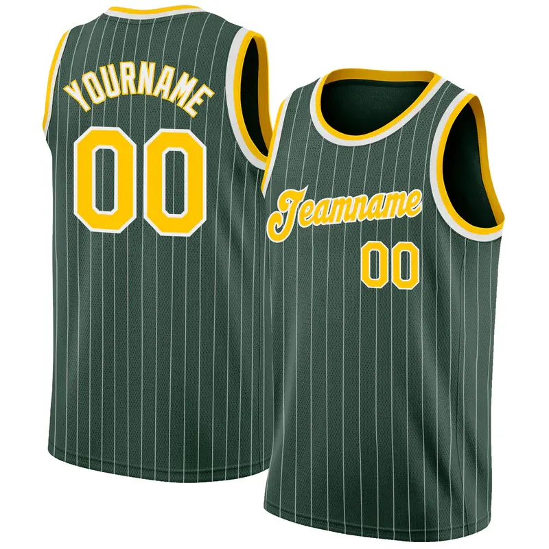 Custom Stitched Men Sports Shirt New Season Premium Single Yellow and Green Pinstripe Basketball Jersey