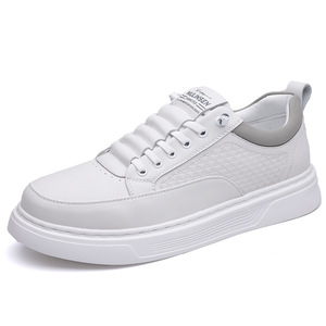 White Men's Casual <b>Leather</b> <b>Sneakers</b> Low Heel Breathable Rubber Outsole Wenzhou Made - Product Image 5