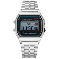 Jam Tangan Digital Layar LCD dengan Tali Stainless Steel Fancy Square Sport dan Fungsi Alarm untuk Pria dan Wanita Casiki