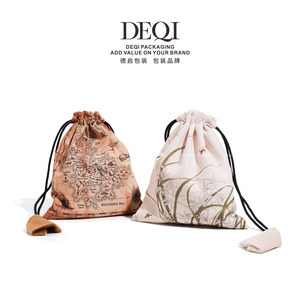 DEQI Customized Patterns Velvet Drawstring Bag Jewelry <b>Pouch</b> Chinese Traditional Design Cloth Bag Jewelry Bags - Product Image 3