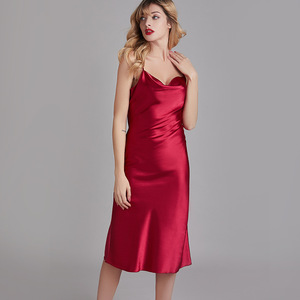 <span class=keywords><strong>Lungo</strong></span> Sexy del <span class=keywords><strong>Raso</strong></span> di Seta di Notte Slittamento del Vestito Delle Signore - Product Image 6