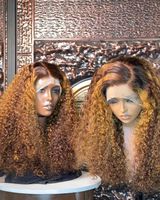 Penjualan terlaris grosir ditarik ganda 4x4 Wig penutupan renda Pixie rambut keriting T4/350/4 warna 300g Wig rambut perawan mentah