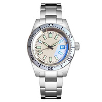 Orologio Meccanico Subacqueo Tandorio 62MAS Bianco Crema per Uomo, Vetro Zaffiro Bombato AR, Impermeabile 300m, Quadrante Argento