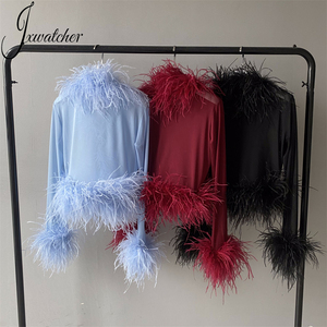 Top Corto Traspirante Nuovo Sexy Trasparente con Vere Piume di Struzzo Soffici Cappotto Estivo in Rete con Piume di Struzzo per Donne - Product Image 2