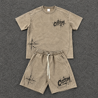 Ensemble 2 pièces homme : Short et T-shirt oversize personnalisable avec logo, délavage acide, 300 g/m², vierge, vente en gros, fabrication