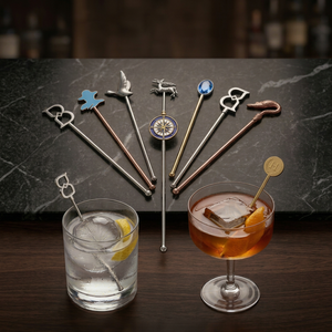 Stainless Steel Stir <b>Rods</b> With Red Bat Logo Round Top Party Novelty Drink Mixers - Product Image 1