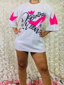 <span class=keywords><strong>Camiseta</strong></span> Personalizada con Lentejuelas <span class=keywords><strong>y</strong></span> Corona para <span class=keywords><strong>Mujer</strong></span>, Talla Única, <span class=keywords><strong>Camiseta</strong></span> de Jersey con Estampado de Reina de Cumpleaños - Product Image 4