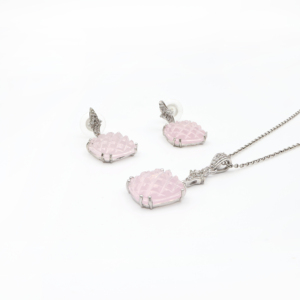925 <b>Sterling</b> <b>Silver</b> Natural Rose Quartz Pendant & <b>Earring</b> <b>Set</b> Rhodium Plated OEM ODM Fine Jewelry - Product Image 2