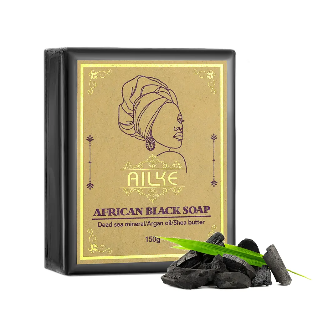 AILKE-jabón negro personalizado de marca privada, jabón Natural de lujo para eliminar la piel, limpieza profunda de la piel, baño de carbón orgánico, jabón para el cuerpo y la cara