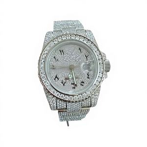 Montre de luxe pour homme personnalisée avec boîtier en acier inoxydable serti de diamants Moissanite VVS1, résistance à l'eau 10 bars, bracelet à fermoir - Product Image 1