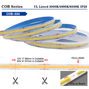 Mật độ cao thông minh <span class=keywords><strong>LED</strong></span> Strip ánh sáng 10mm Fob COB 12V 24V dotless 504 LEDs 2700K ấm trắng linh hoạt COB Strip ánh sáng 5m - Product Image 2