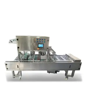 Automatic Tray Cup Vacuum Nitrogen Gas Filling Packing Sealing Machine For Food Meat Fish Fruit Vegetable With Soup Liquid