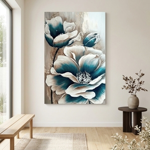 Arte de pared en lienzo con hojas de ginkgo en <span class=keywords><strong>color</strong></span> naranja y verde azulado, pintura botánica abstracta moderna para decoración del hogar, sala de estar y dormitorio - Product Image 1