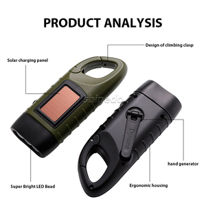 Mini lampe torche solaire à manivelle avec lumière super brillante, rechargeable par énergie solaire, torche portable à trois LED - Product Image 4