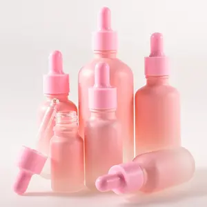 Botella de vidrio de aceite de esencia cosmética de color rojo degradado de pintura con botella cuentagotas de goma Rosa 5ml 10ml 20ml 50ml 100ml - Product Image 1