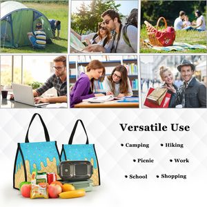 Sac fourre-tout en toile à motif crème glacée, sac d'épicerie réutilisable, fermeture à glissière, grand sac de transport en coton pour l'extérieur - Product Image 5
