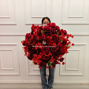 Buket Bunga Meja Mawar Burgundy 60CM untuk Pernikahan, Dekorasi Jalan, Hiasan Bunga Acara, Ukuran Dapat Disesuaikan - Product Image 6