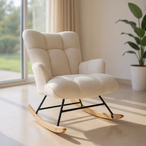 Sillón Reclinable Moderno con Asiento de Terciopelo Blanco, Estructura Resistente y Duradera, Sillón de Salón con Respaldo Alto, Sillón Mecedora de Ocio - Product Image 1