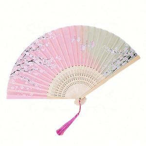 Éventail pliant japonais en bambou sculpté, style antique, idéal pour mariage, avec pompon décoratif, fait main – Grande Vente - Product Image 1