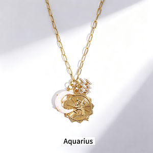 Alta calidad doce signos del zodiaco Retro Vintage runas Luna Nueva ópalo colgante collar sin decoloración Girasol ópalo joyería Collar - Product Image 6