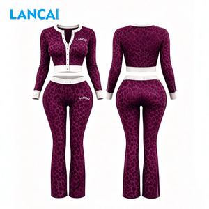 Lancai Custom Nylon <b>Tracksuits</b> for Women Cheetah Print Yoga Jacket Leggings Streetwear Workout Sets Women's Summer Clothes - Product Image 3