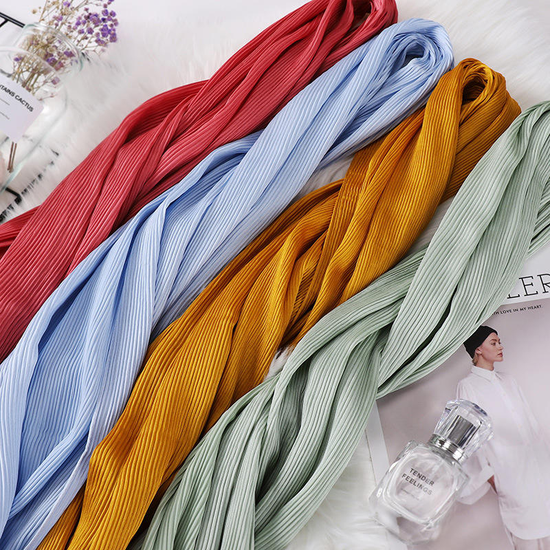 High Quality Women Muslim Malaysia Ruffle Chiffon Scarf Islamic Shawls  Headwear Long Wraps Pleated Solid Plain Chiffon Hijabs