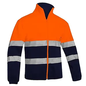 Custom Logo Men's Two Tone High Visibility Reflective Polar Fleece Jacket Safety zip up Jackets
