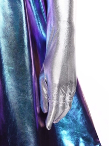 Vestido Metálico Brillante de Astronauta para Mujer, Disfraz de Cosplay Alienígena con Guantes, Ideal para Fiestas Temáticas Espaciales y Eventos - Product Image 3