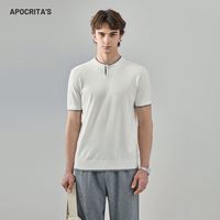 T-shirt en maille col V contrastant pour homme, manches courtes, pull décontracté, bordure color block, ourlet côtelé, hauts en maille d'été