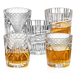 Japanese Style Carved Wine Glasses Ice Hockey Glass Retro Old-fashioned Embossed Whiskey Glass