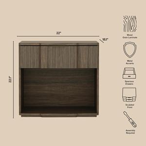 Walnut Nightstand With Drawer And Open <b>Shelf</b> Storage <b>Unit</b> - Product Image 4