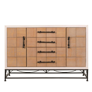 Aparador Moderno de Madera de Pino Reciclada con Estructura de Acero Suave, Acabado en Madera Natural y Revestimiento Metálico Negro, Mueble de Almacenamiento - Product Image 1