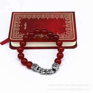 yunnique <b>Red</b> Agate Beads <b>Bracelet</b> 10mm Tibetan Silver Chain Unisex Jewelry Gift - Product Image 3