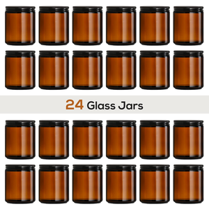 Pot en verre pour bougie, pot en verre brun ambré avec couvercles en aluminium noir, 50 ml, 100 ml, 200 ml - Product Image 4