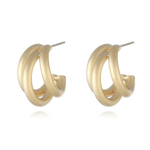 Moda takı 14K altın kaplama bildirimi yüksek cilalı üçlü yuvarlak orta açık tüp Hoop küpe - Product Image 6