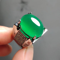Anillo de Jade Natural con Gema Esmeralda Verde al por Mayor, Joyería de Plata de Ley con Baño de Jade