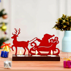 Décoration de Noël en métal rouge en forme de rennes et de traîneau avec trois supports pour bougies chauffe-plat, centre de table festif pour la maison - Product Image 3