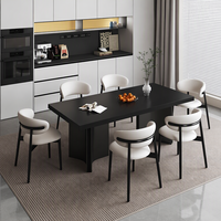 Table à manger moderne en pierre frittée couleur unie avec bord tombant, mobilier de salle à manger occidentale pour appartement, maison, hôtel, restaurant