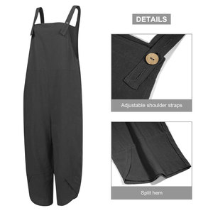 Tuta da <span class=keywords><strong>donna</strong></span> estiva in cotone e <span class=keywords><strong>lino</strong></span> larga tuta Casual <span class=keywords><strong>pantaloni</strong></span> larghi senza maniche larghi larghi con tasche spalline regolabili - Product Image 4